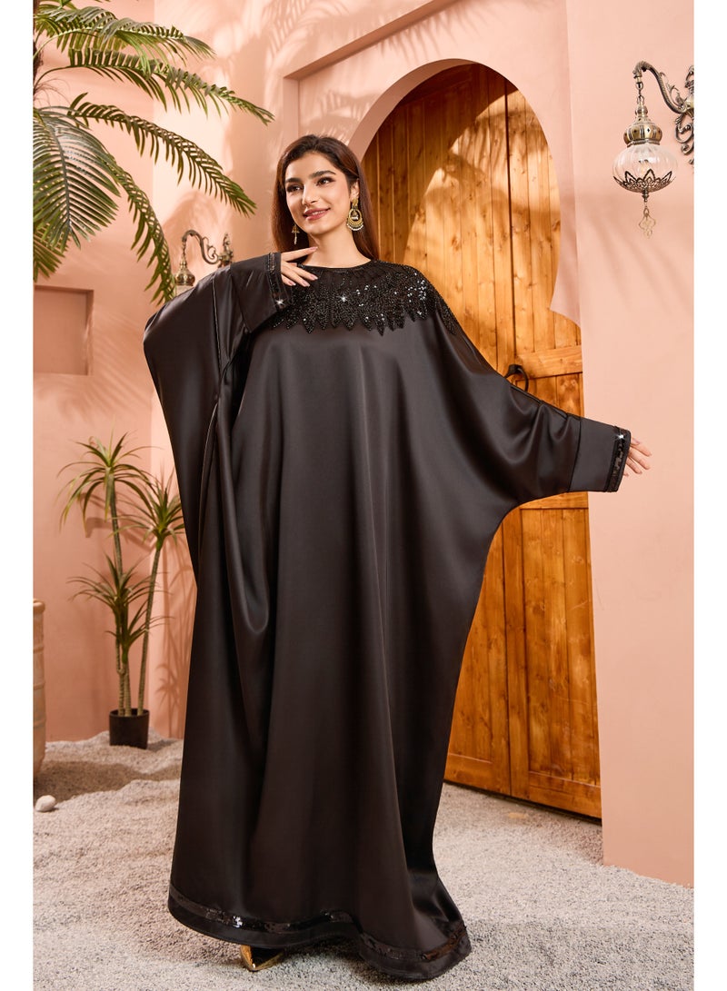 Fashion Sequins Abaya Dubai Batwing Sleeve Loose Kaftan Dresses For Women Gala - Image 1